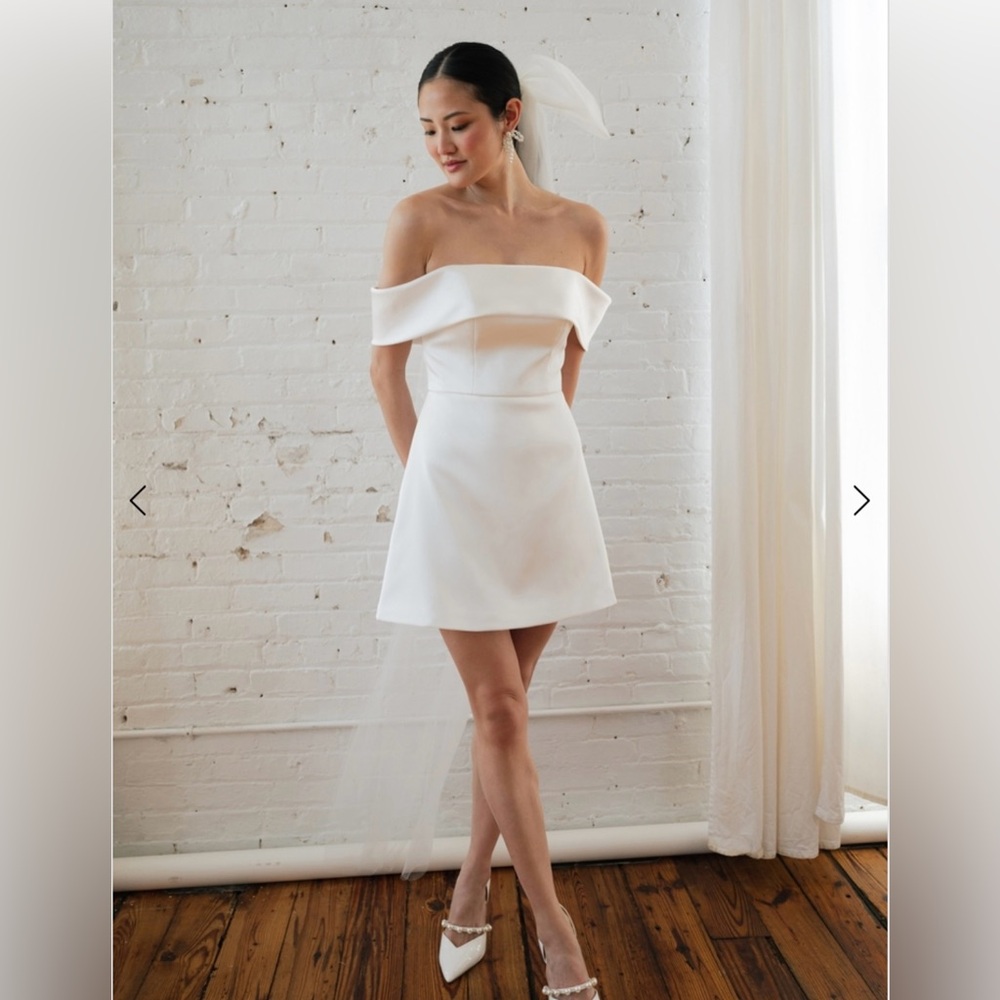 Off-Shoulder Mini Bridal Dress in White